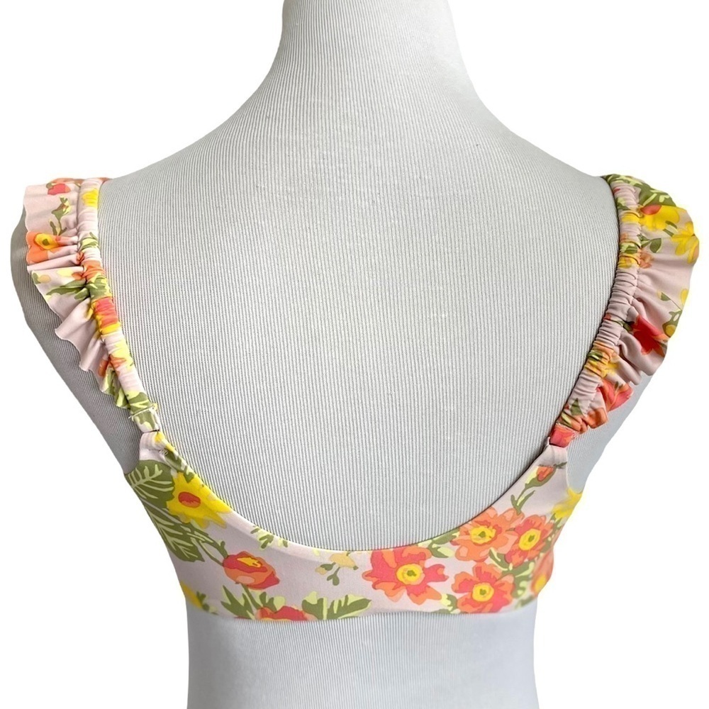 AERIE Scoop Neck Floral Ruffle Shoulder Bikini Top New With Tags - Picture 3 of 9